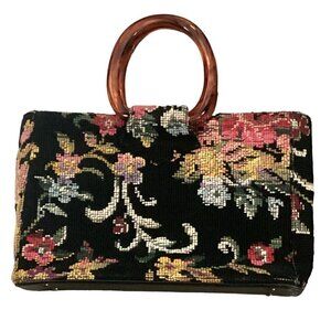 VTG JR Florida Tapestry Tote Bag Purse Faux-Tortoise Shell Handle 295E